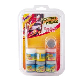 Kit Pintura Facial 06 Cores com Pincel e Glitter Rostinho Pintado