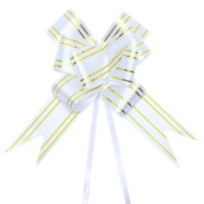 Laço Pronto 18mm Pequeno Branco Listra Ouro Best Pct C/ 10 Un