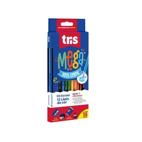 Lápis de Cor 12 Cores + Lápis Apontador e Borracha Mega Tris