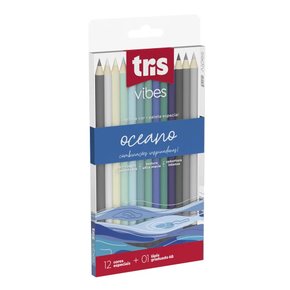 Lápis De Cor 12 Cores Tons Oceano + Lápis 6B Vibes Tris