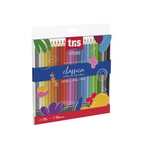 Lápis de Cor 24 Cores + 1 Lápis 6B Clássica Vibes Tris