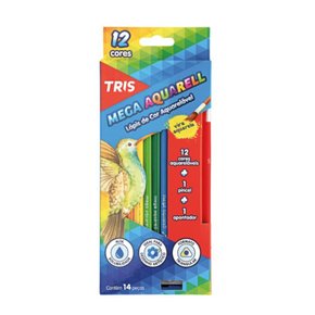 Lápis De Cor Aquarelável 12 Cores + Pincel + Apontador Tris