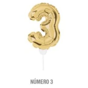 Mini Balão Topo Bolo N. 3 Ouro Cromus