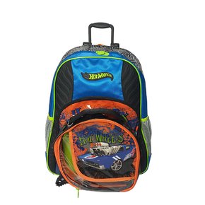 Mochila Com Rodas Hot Whells Mais Lancheira Azul Sestini