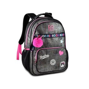 Mochila Escolar S/ Roda Gde Preta Brilho RB3197 Rebeca Bonbon Clio