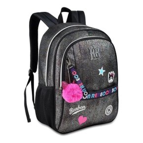 Mochila Escolar S/ Roda Gde Preta C/ Brilho RB3120 Rebeca Bonbom Clio