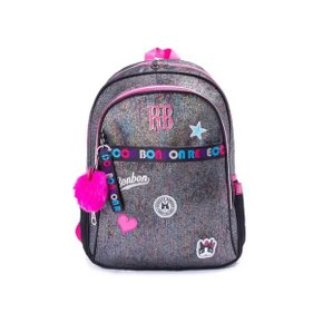 Mochila Escolar S/ Roda Gde Preta e Rosa Brilho RB3213 Rebeca Bonbon Clio