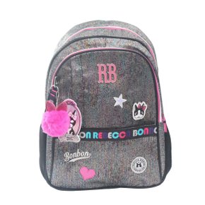 Mochila Escolar S/ Roda Gde Preta e Rosa C/ Brilho RB3120 Rebeca Bonbom Clio