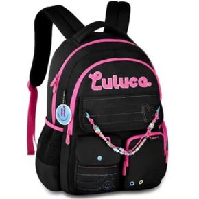 Mochila Escolar Grande Sem Rodas Preta/Pink Luluca - Ref. LU24611 Clio