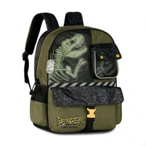 Mochila Escolar Sem Roda Grande Verde T-Rex Ref. TX25027J Clio