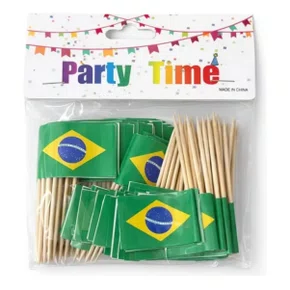 Palito Aperitivo C/ Bandeira Brasil C/ 100 Un