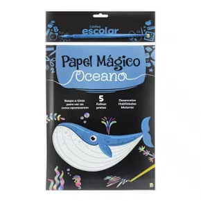 Papel Magico Oceano 5 Folhas Preta + Bastão Todolivro