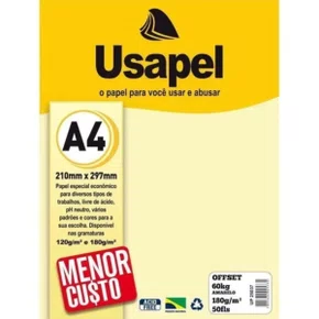 Papel Offset Amarelo 180 g Usapel Pct C/ 50un Fls