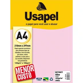 Papel Offset Rosa 180 g Usapel Pct C/ 50un Fls