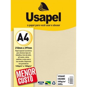 Papel Verge Creme 180g Usapel Pacote com 50 Folhas