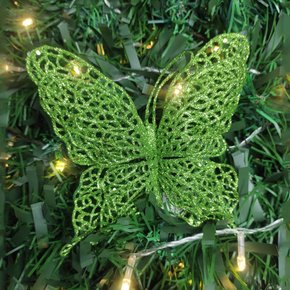 Pick Borboleta com Glitter Verde 24cm Galhos Importado