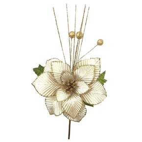 Pick Poinsétia Flor Veludo Champagne 18x38cm Matsumoto