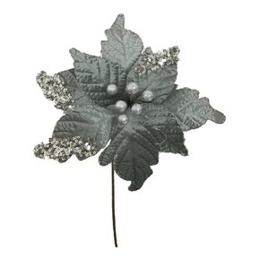 Pick Poinsétia Flor Veludo Prata 26x35cm Galhos Matsumoto