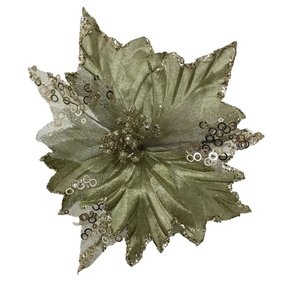 Pick Poinsétia Flor Verde Olivia 23x15cm Galhos Matsumoto