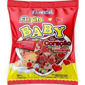 Pirulito Baby Coração Morango 50 unidades 200g Flopito Florestal