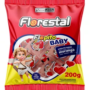 Pirulito Baby Coração Morango 50 unidades 200g Flopito Florestal