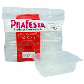 Pote Retangular 500ml C/20 Conjuntos Cristal PraFesta