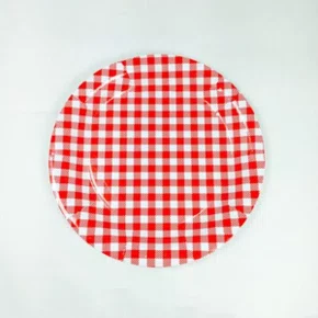 Prato de Papelão PR 18 Xadrez Vermelho - Kaixote | 8 Unidades