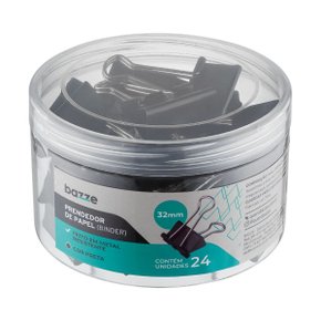 Prendedor Papel C/ Mola 32mm Preto Bazze C/ 24un