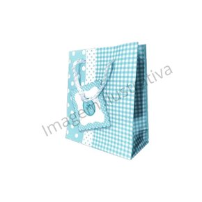 Sacola Presente Peq Boy 23x18x9cm Ref 296 Partiu Azul Bebê Flores