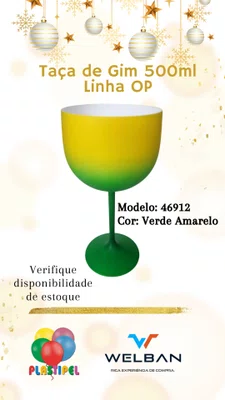Taça Acrílica Gin Shelby Verde Amarelo 500ml Neoplas