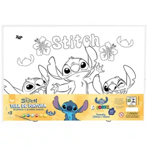Tela Pintura Stitch com 6 Guaches 3ml + Pincel DAC
