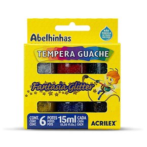 Tempera Guache 15ml 06 Cores Glitter Fantasia Acrilex