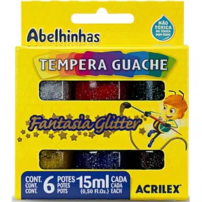 Tempera Guache 15ml 06 Cores Glitter Fantasia Acrilex