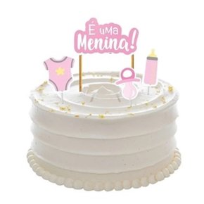 Topper Bolo Chá De Bebê Menina Regina C/ 04 Um