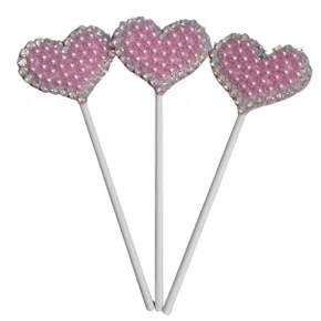 Topper Bolo Coração Rosa C/ Perola C/ 03 Un