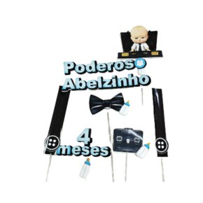 Topper Bolo Grande 4 Meses Personalizado Poderoso Chefinho