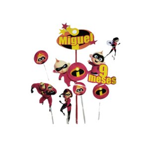 Topper Bolo Grande 9 Meses Personalizado Os Incríveis