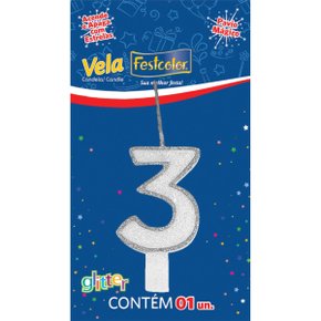 Vela Festcolor Gigante N. 3 Gliter Prata