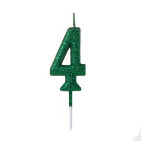 Vela Número 4 Verde com Glitter Pequena Silver Festas