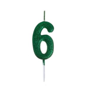 Vela Número 6 Verde com Glitter Pequena Silver Festas