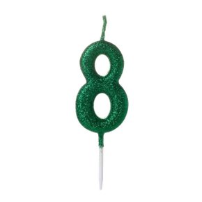 Vela Número 8 Verde com Glitter Pequena Silver Festas
