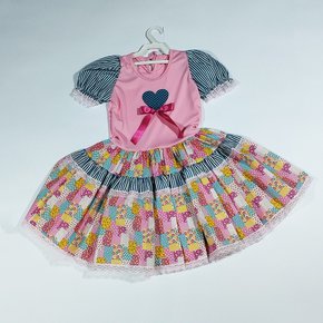 Vestido Junino Caipira Tamanho Nº04 Rosa Jeitinho de Anjo