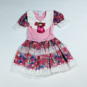 Vestido Junino Caipira Tamanho Nº04 Rosa Jeitinho de Anjo