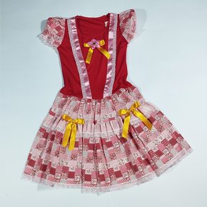 Vestido Junino Caipira Tamanho Nº16 Vermelho Jeitinho de Anjo