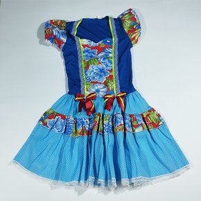 Vestido Junino Caipira Tamanho Nº40 Azul Jeitinho de Anjo