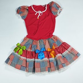 Vestido Junino Caipira Tamanho Nº44 Vermelho Jeitinho de Anjo