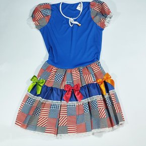 Vestido Junino Caipira Tamanho Nº46 Azul Jeitinho de Anjo