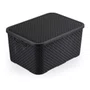 Caixa Organizadora Plástica Rattan Preta c/ Tampa 42L - Plasnew Ref. 2071