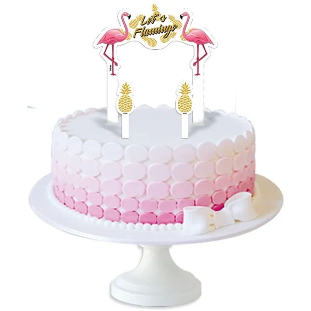 Topo de Bolo Decoração Flamingo 3 Peças Festcolor